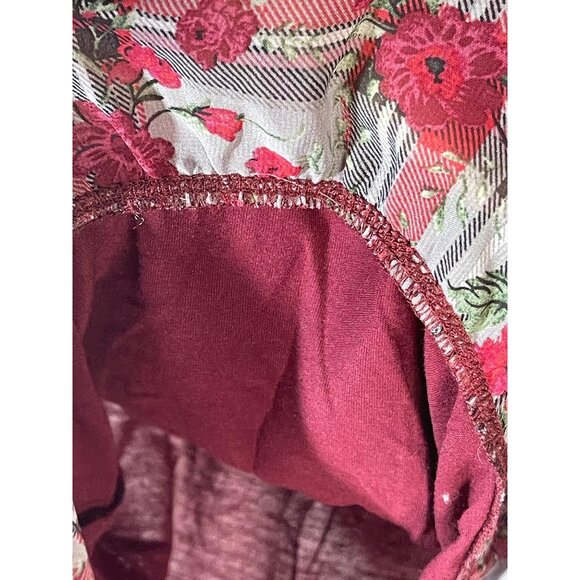 bongo long sleeve shirt red floral sheer swoop neck polyester blend large READ - Picture 10 of 11